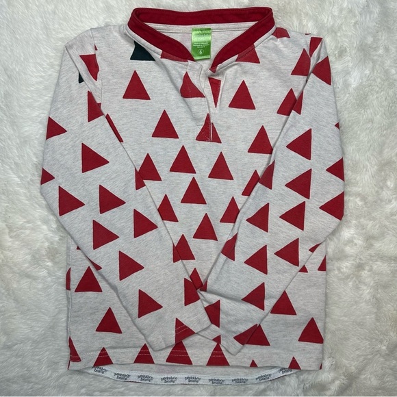 Peekaboo Beans Shirt Long Sleeved Triangles White & Red Size 6 - Picture 1 of 16